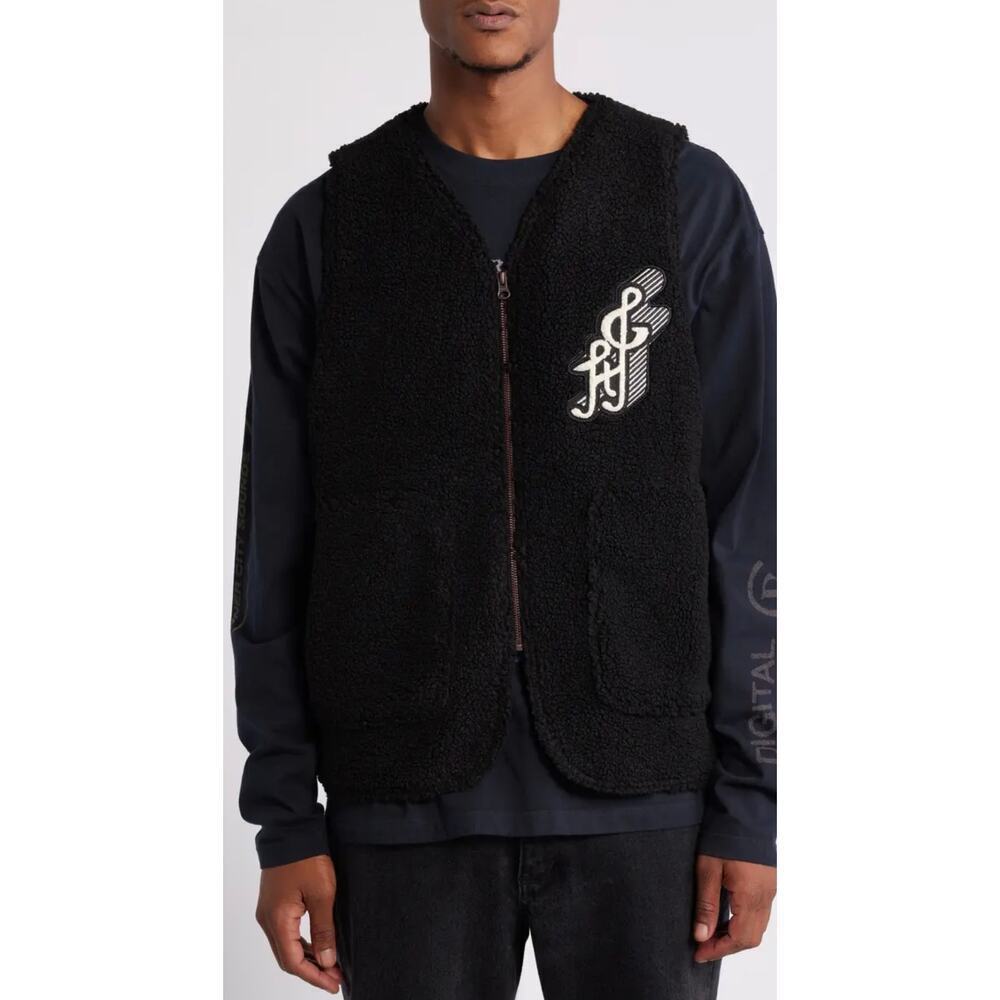 Honor The Gift Vest Mens S Black Teddy Notes Sherpa Fleece Zip Patch - Picture 2 of 3